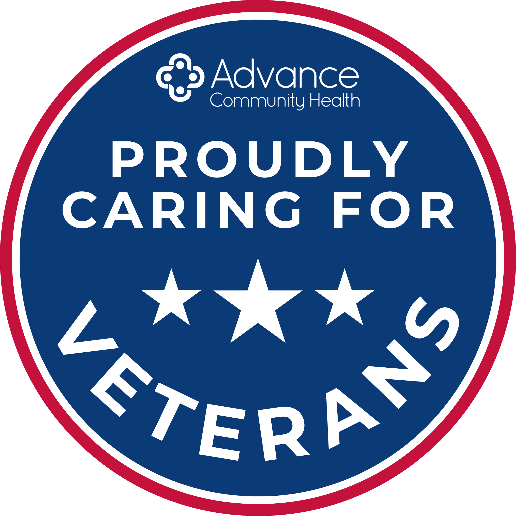 Proudly Caring for Veterans Button Male African American pediatrician caring for African American patient